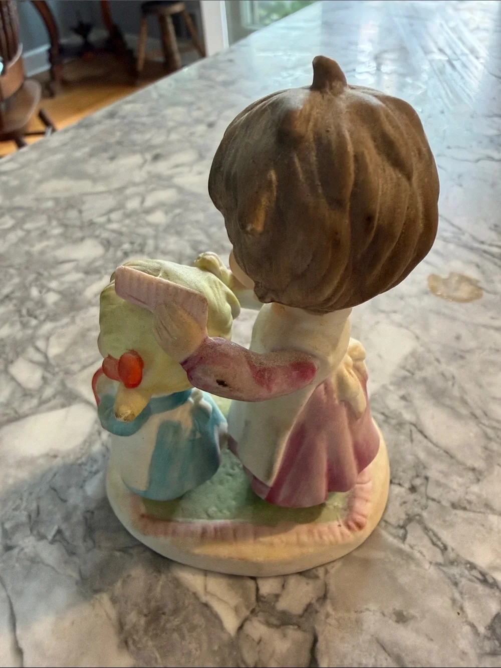 Vintage Lefton Ceramic Figurine of Sister Combing Lil sister #241 stamp